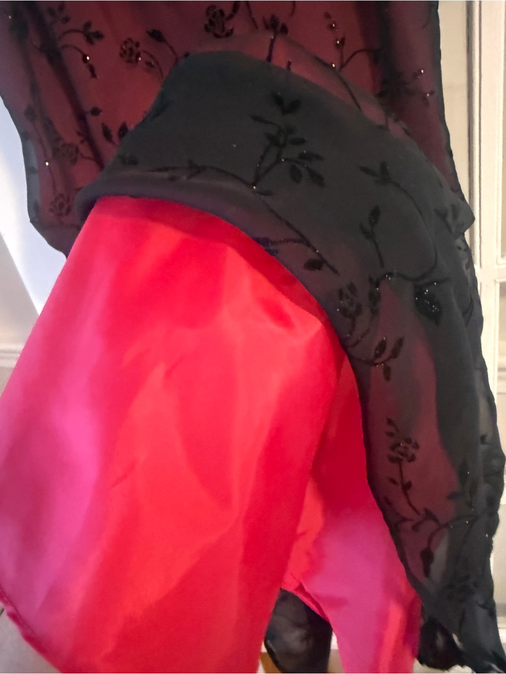 Vintage Chelsea Nites Sleeveless Pink Dress with Black Floral Overlay - Picture 6 of 10